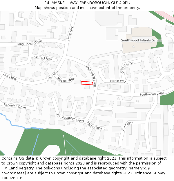 14, MASKELL WAY, FARNBOROUGH, GU14 0PU: Location map and indicative extent of plot