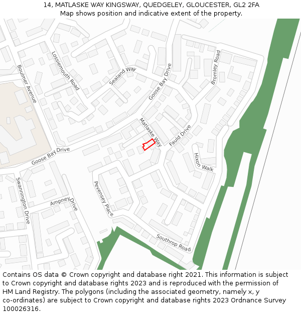 14, MATLASKE WAY KINGSWAY, QUEDGELEY, GLOUCESTER, GL2 2FA: Location map and indicative extent of plot