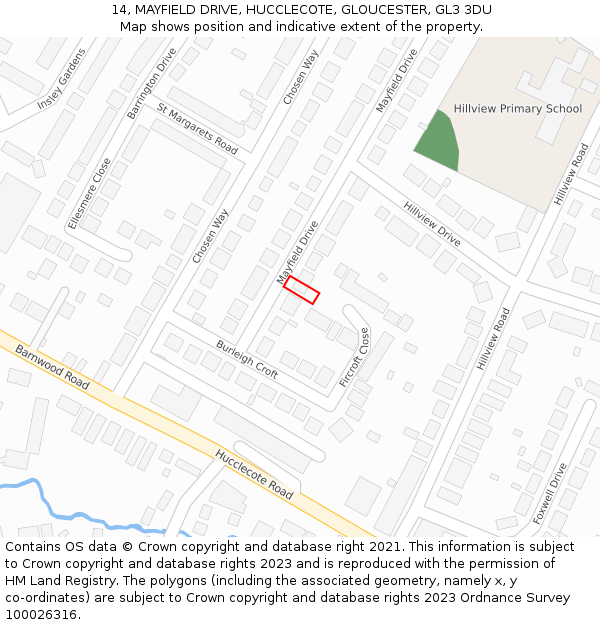 14, MAYFIELD DRIVE, HUCCLECOTE, GLOUCESTER, GL3 3DU: Location map and indicative extent of plot