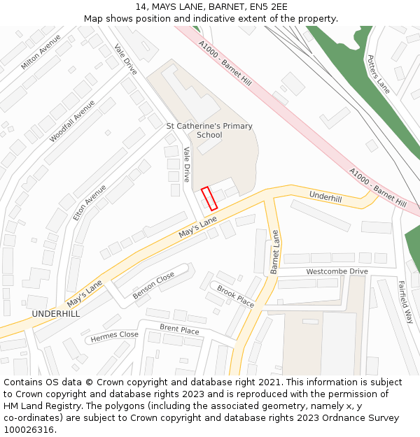 14, MAYS LANE, BARNET, EN5 2EE: Location map and indicative extent of plot