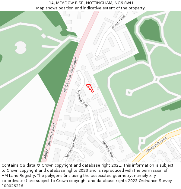 14, MEADOW RISE, NOTTINGHAM, NG6 8WH: Location map and indicative extent of plot