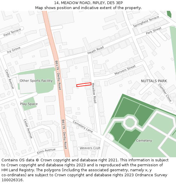 14, MEADOW ROAD, RIPLEY, DE5 3EP: Location map and indicative extent of plot
