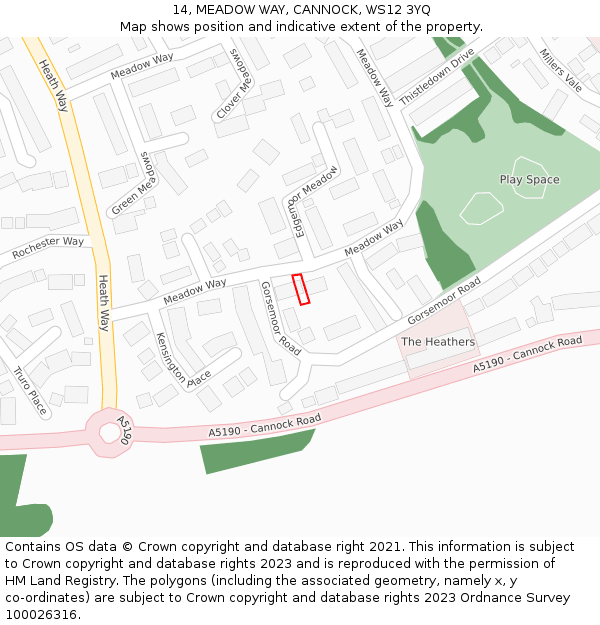 14, MEADOW WAY, CANNOCK, WS12 3YQ: Location map and indicative extent of plot
