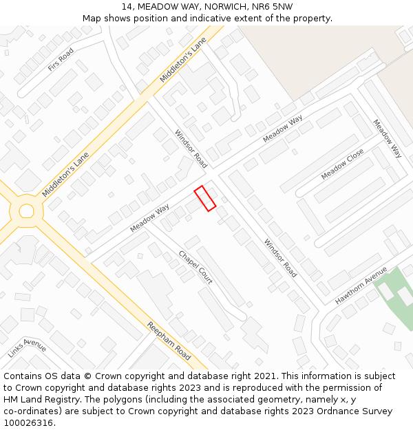 14, MEADOW WAY, NORWICH, NR6 5NW: Location map and indicative extent of plot