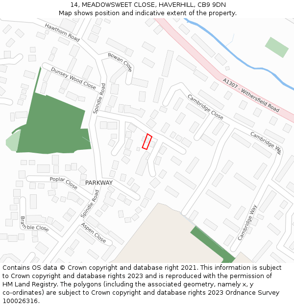 14, MEADOWSWEET CLOSE, HAVERHILL, CB9 9DN: Location map and indicative extent of plot