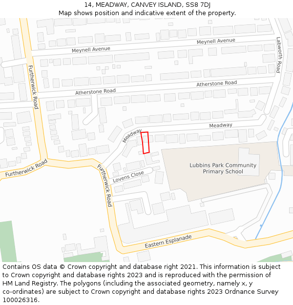 14, MEADWAY, CANVEY ISLAND, SS8 7DJ: Location map and indicative extent of plot