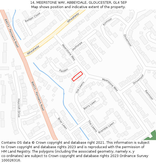 14, MEERSTONE WAY, ABBEYDALE, GLOUCESTER, GL4 5EP: Location map and indicative extent of plot