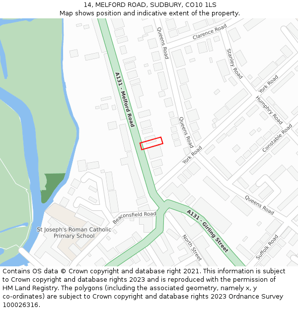 14, MELFORD ROAD, SUDBURY, CO10 1LS: Location map and indicative extent of plot