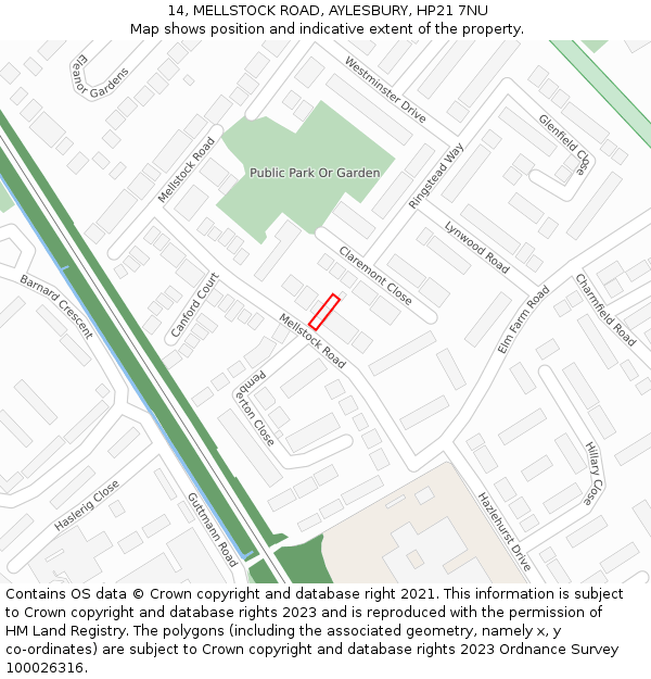 14, MELLSTOCK ROAD, AYLESBURY, HP21 7NU: Location map and indicative extent of plot