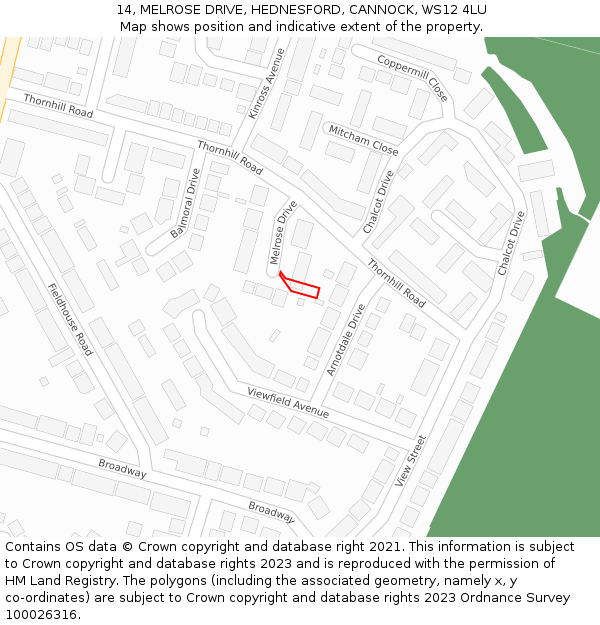 14, MELROSE DRIVE, HEDNESFORD, CANNOCK, WS12 4LU: Location map and indicative extent of plot