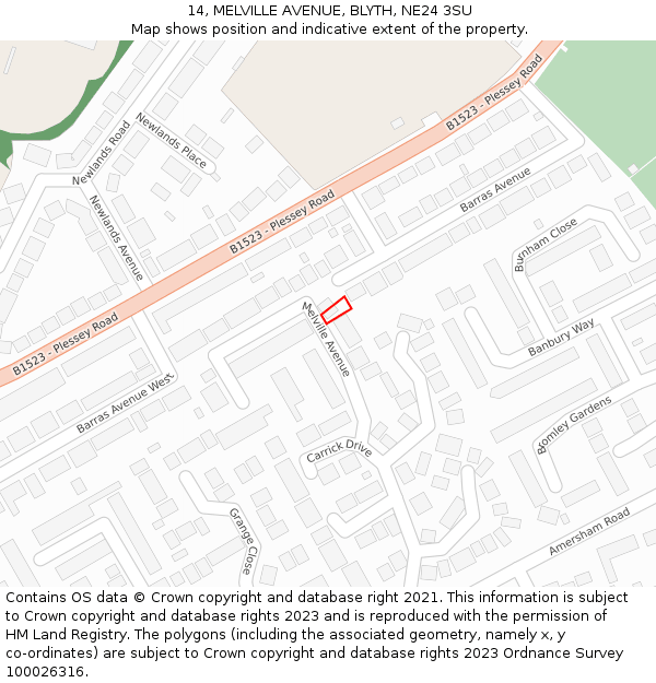 14, MELVILLE AVENUE, BLYTH, NE24 3SU: Location map and indicative extent of plot