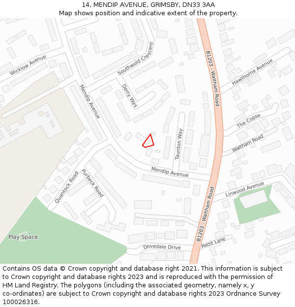 14, MENDIP AVENUE, GRIMSBY, DN33 3AA: Location map and indicative extent of plot