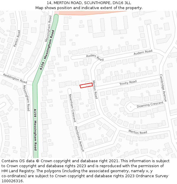 14, MERTON ROAD, SCUNTHORPE, DN16 3LL: Location map and indicative extent of plot