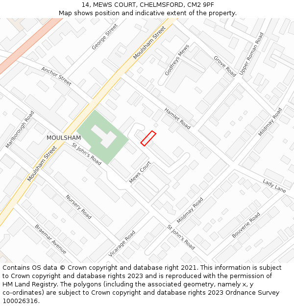 14, MEWS COURT, CHELMSFORD, CM2 9PF: Location map and indicative extent of plot