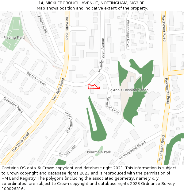 14, MICKLEBOROUGH AVENUE, NOTTINGHAM, NG3 3EL: Location map and indicative extent of plot