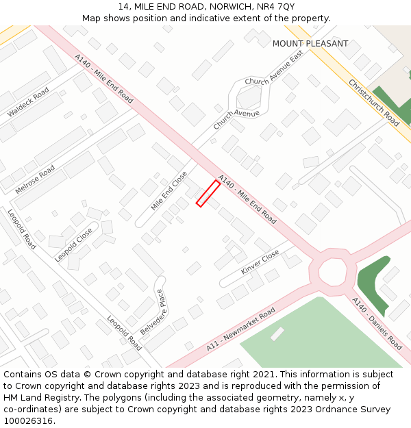 14, MILE END ROAD, NORWICH, NR4 7QY: Location map and indicative extent of plot
