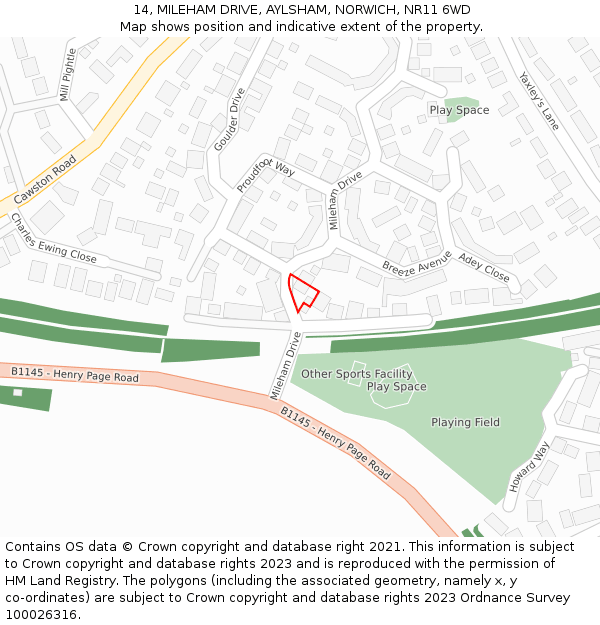 14, MILEHAM DRIVE, AYLSHAM, NORWICH, NR11 6WD: Location map and indicative extent of plot