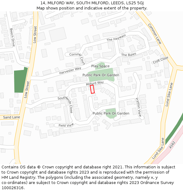 14, MILFORD WAY, SOUTH MILFORD, LEEDS, LS25 5GJ: Location map and indicative extent of plot