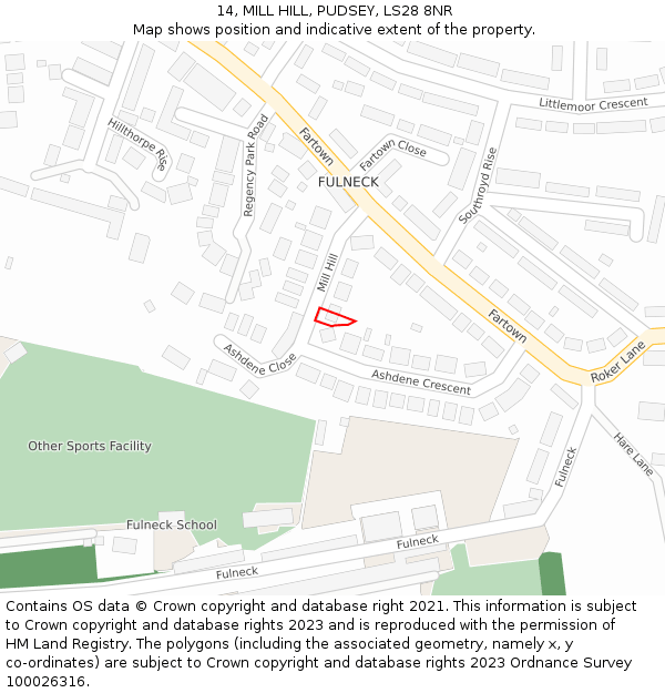 14, MILL HILL, PUDSEY, LS28 8NR: Location map and indicative extent of plot