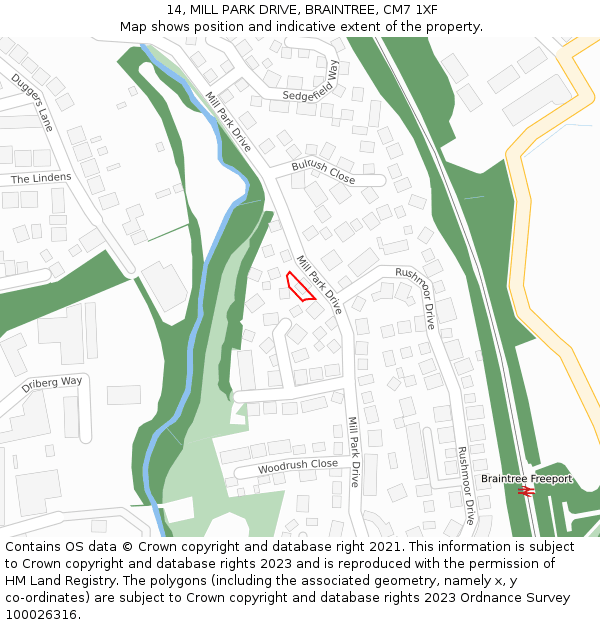 14, MILL PARK DRIVE, BRAINTREE, CM7 1XF: Location map and indicative extent of plot