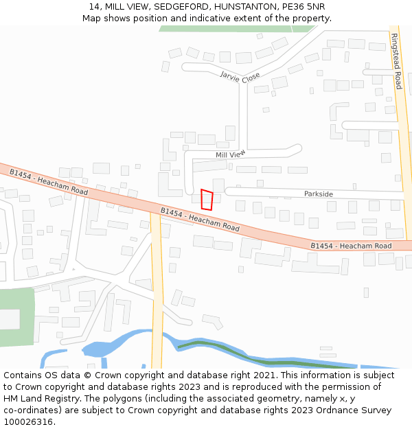 14, MILL VIEW, SEDGEFORD, HUNSTANTON, PE36 5NR: Location map and indicative extent of plot