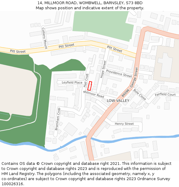 14, MILLMOOR ROAD, WOMBWELL, BARNSLEY, S73 8BD: Location map and indicative extent of plot