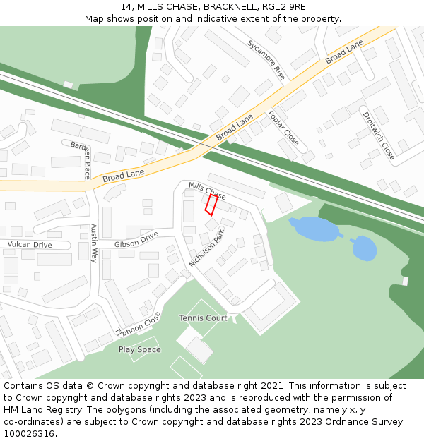 14, MILLS CHASE, BRACKNELL, RG12 9RE: Location map and indicative extent of plot