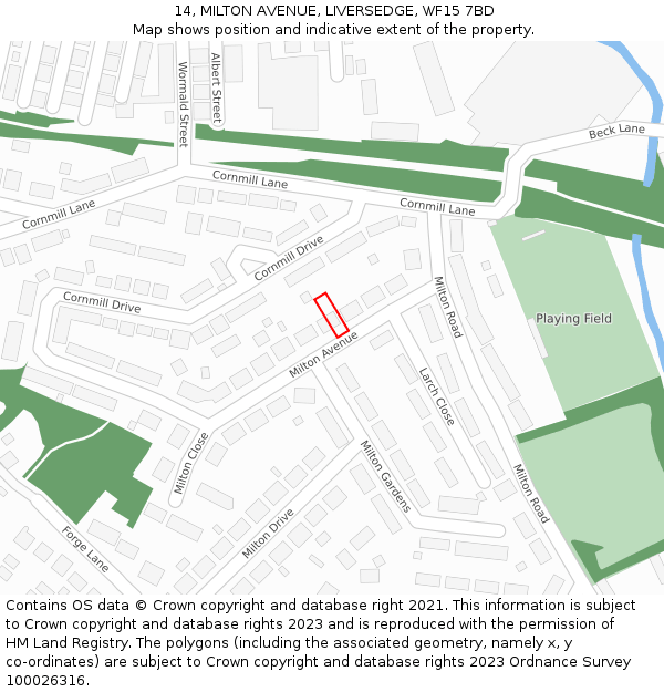 14, MILTON AVENUE, LIVERSEDGE, WF15 7BD: Location map and indicative extent of plot