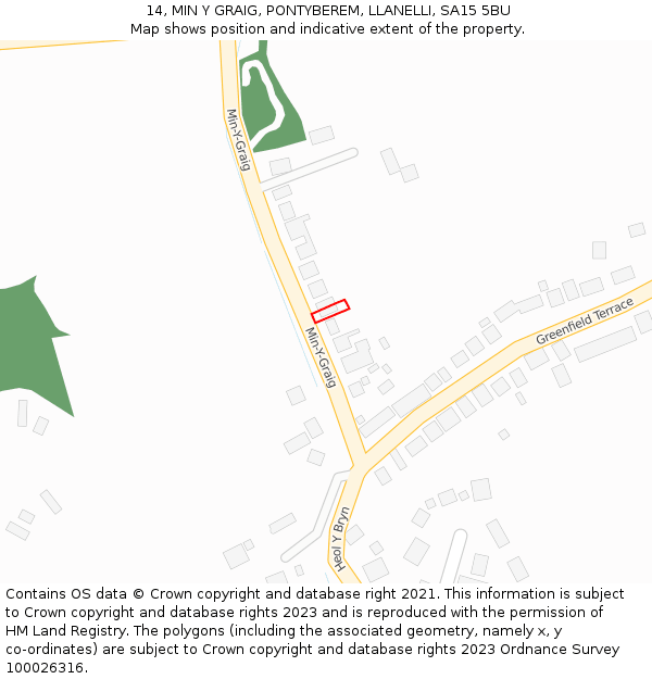 14, MIN Y GRAIG, PONTYBEREM, LLANELLI, SA15 5BU: Location map and indicative extent of plot