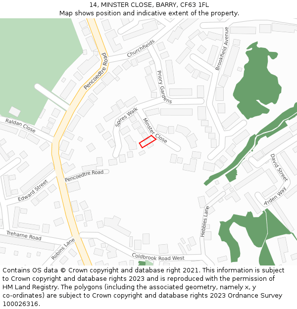 14, MINSTER CLOSE, BARRY, CF63 1FL: Location map and indicative extent of plot