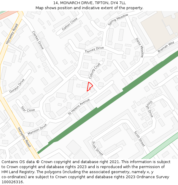 14, MONARCH DRIVE, TIPTON, DY4 7LL: Location map and indicative extent of plot