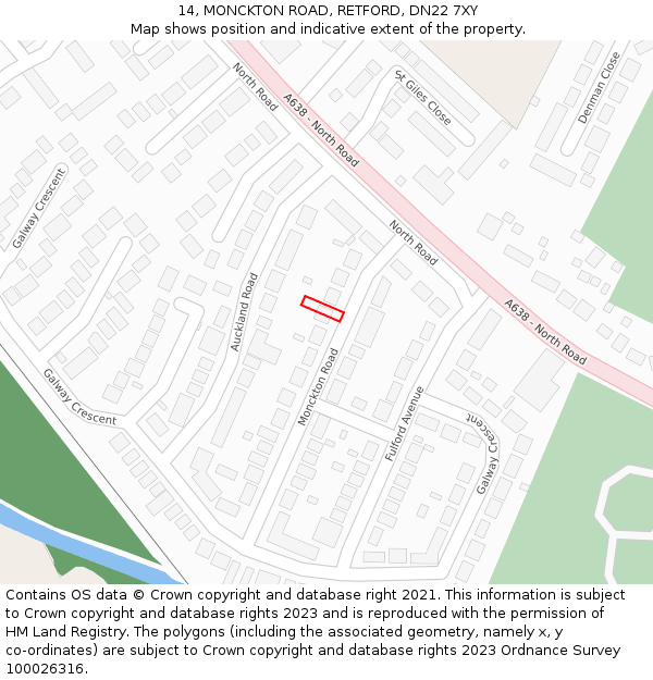 14, MONCKTON ROAD, RETFORD, DN22 7XY: Location map and indicative extent of plot