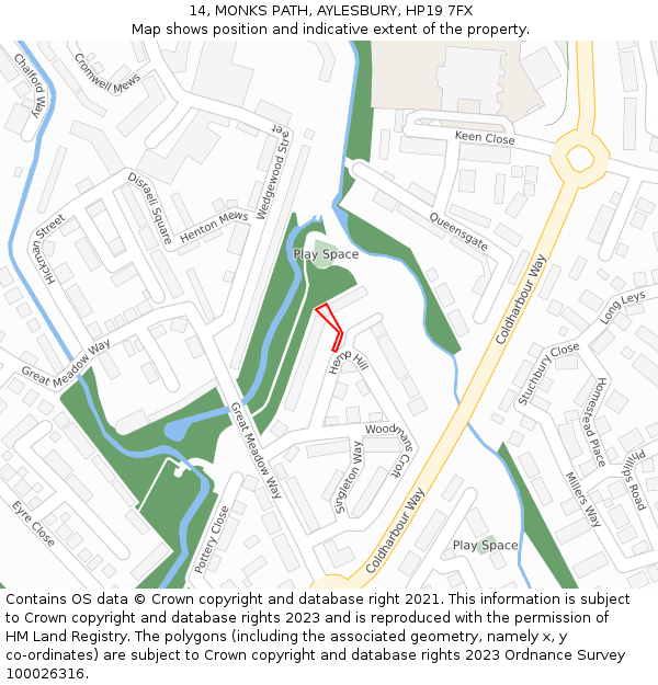 14, MONKS PATH, AYLESBURY, HP19 7FX: Location map and indicative extent of plot