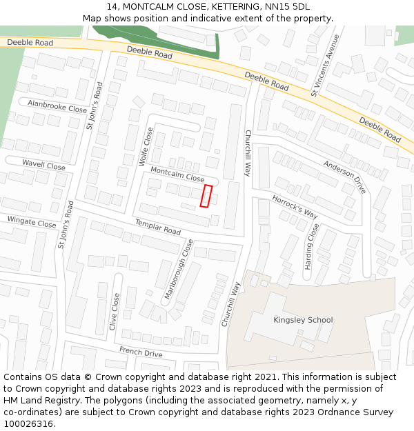 14, MONTCALM CLOSE, KETTERING, NN15 5DL: Location map and indicative extent of plot