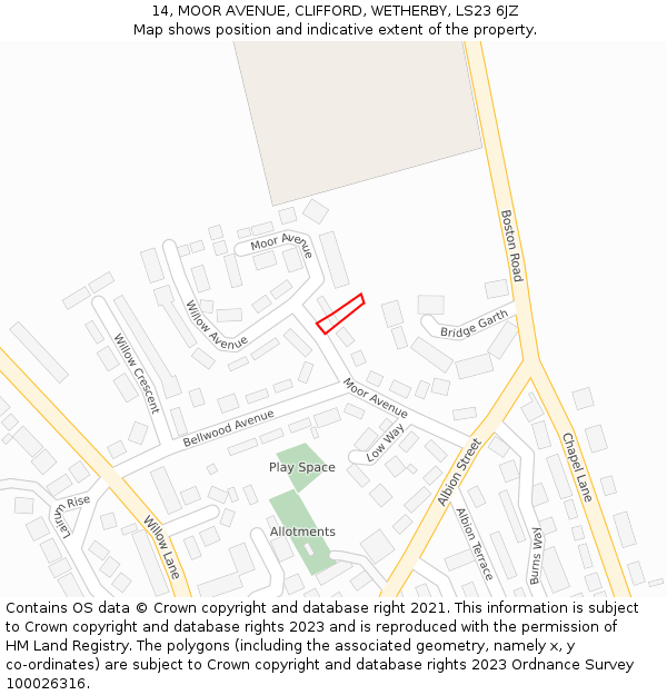14, MOOR AVENUE, CLIFFORD, WETHERBY, LS23 6JZ: Location map and indicative extent of plot