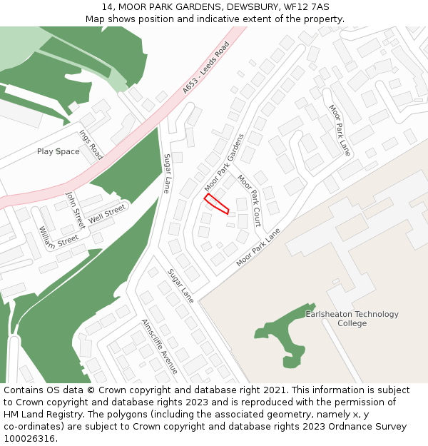 14, MOOR PARK GARDENS, DEWSBURY, WF12 7AS: Location map and indicative extent of plot