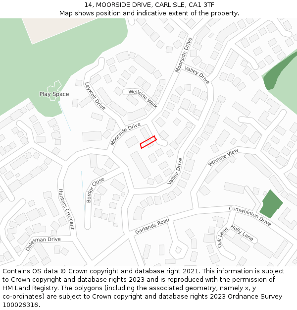 14, MOORSIDE DRIVE, CARLISLE, CA1 3TF: Location map and indicative extent of plot