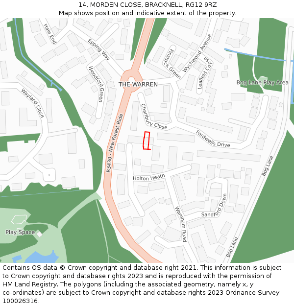 14, MORDEN CLOSE, BRACKNELL, RG12 9RZ: Location map and indicative extent of plot