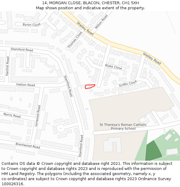 14, MORGAN CLOSE, BLACON, CHESTER, CH1 5XH: Location map and indicative extent of plot