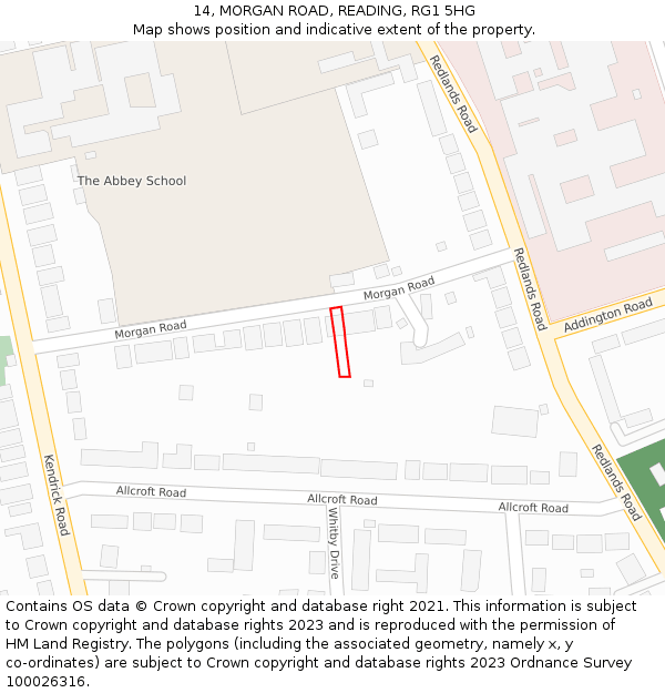 14, MORGAN ROAD, READING, RG1 5HG: Location map and indicative extent of plot