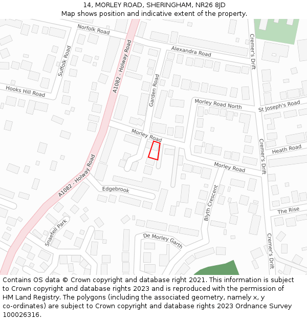 14, MORLEY ROAD, SHERINGHAM, NR26 8JD: Location map and indicative extent of plot