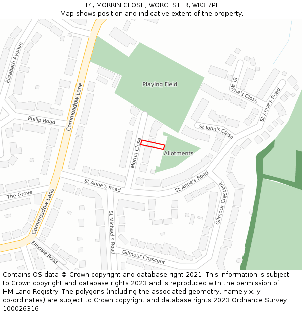 14, MORRIN CLOSE, WORCESTER, WR3 7PF: Location map and indicative extent of plot