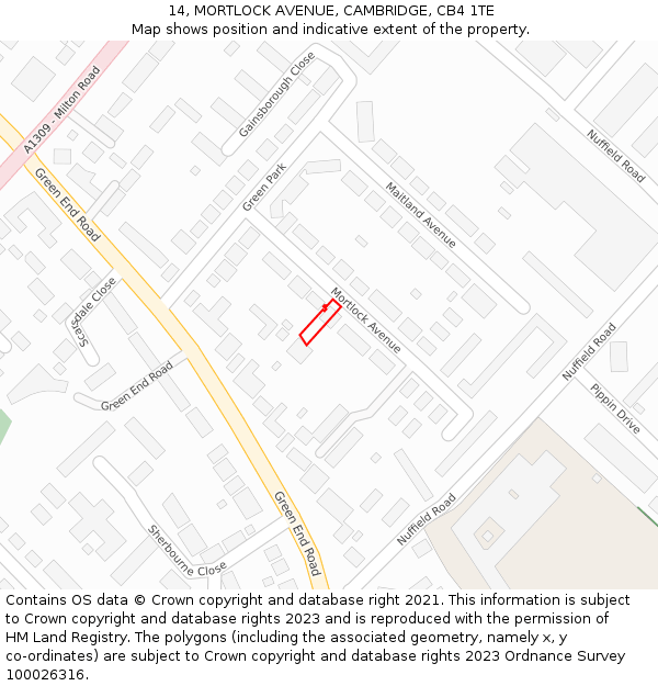 14, MORTLOCK AVENUE, CAMBRIDGE, CB4 1TE: Location map and indicative extent of plot
