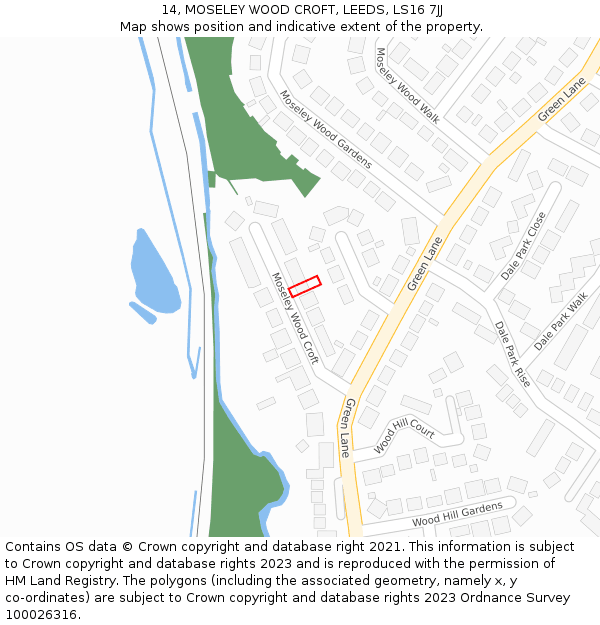 14, MOSELEY WOOD CROFT, LEEDS, LS16 7JJ: Location map and indicative extent of plot