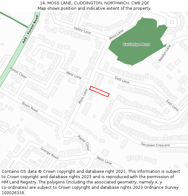 14, MOSS LANE, CUDDINGTON, NORTHWICH, CW8 2QF: Location map and indicative extent of plot