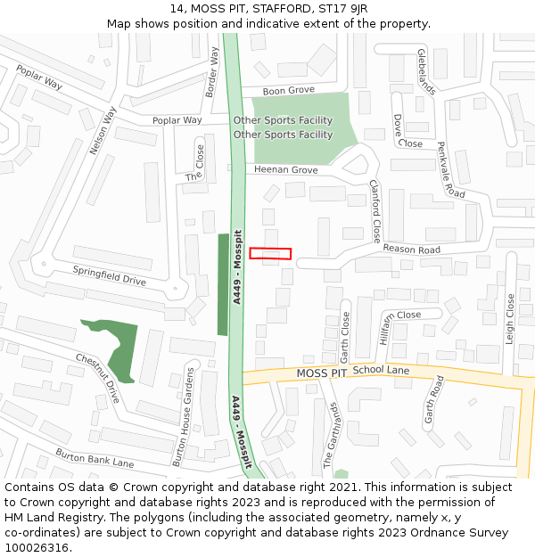 14, MOSS PIT, STAFFORD, ST17 9JR: Location map and indicative extent of plot