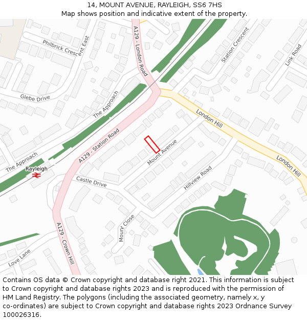 14, MOUNT AVENUE, RAYLEIGH, SS6 7HS: Location map and indicative extent of plot