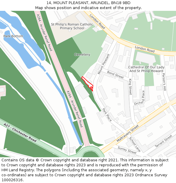 14, MOUNT PLEASANT, ARUNDEL, BN18 9BD: Location map and indicative extent of plot