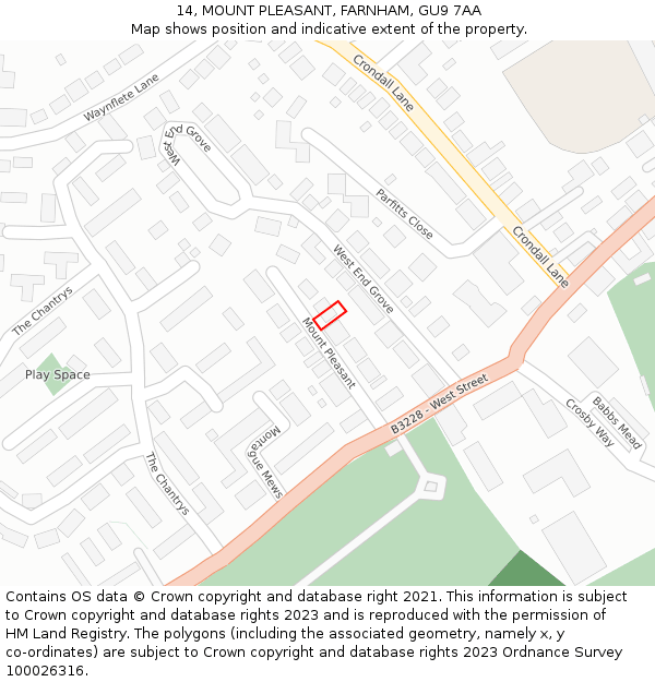 14, MOUNT PLEASANT, FARNHAM, GU9 7AA: Location map and indicative extent of plot
