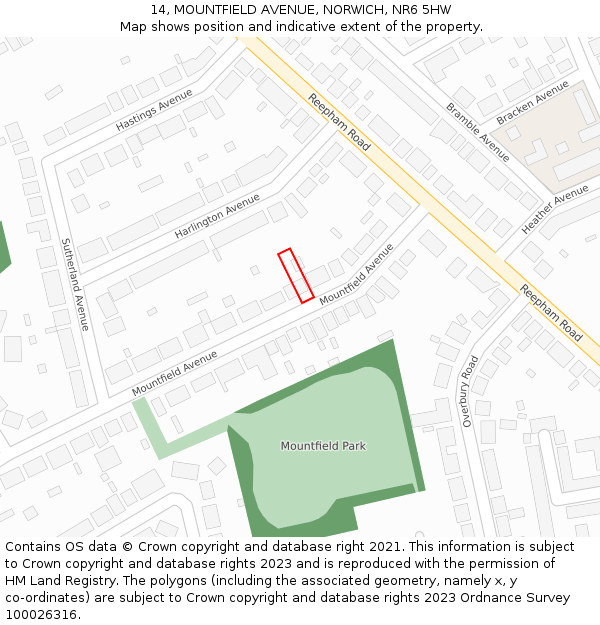 14, MOUNTFIELD AVENUE, NORWICH, NR6 5HW: Location map and indicative extent of plot